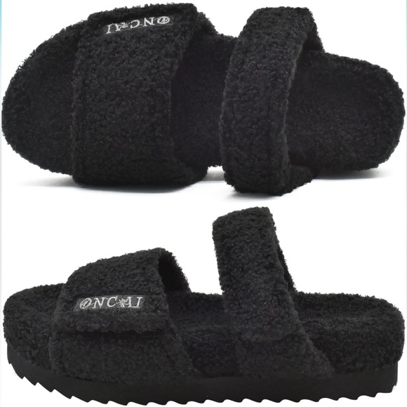 Sherpa Faux Fur Slide w/ Memory Foam Footbed & Rubber Soles House Shoes/Slides🖤 - Picture 1 of 9
